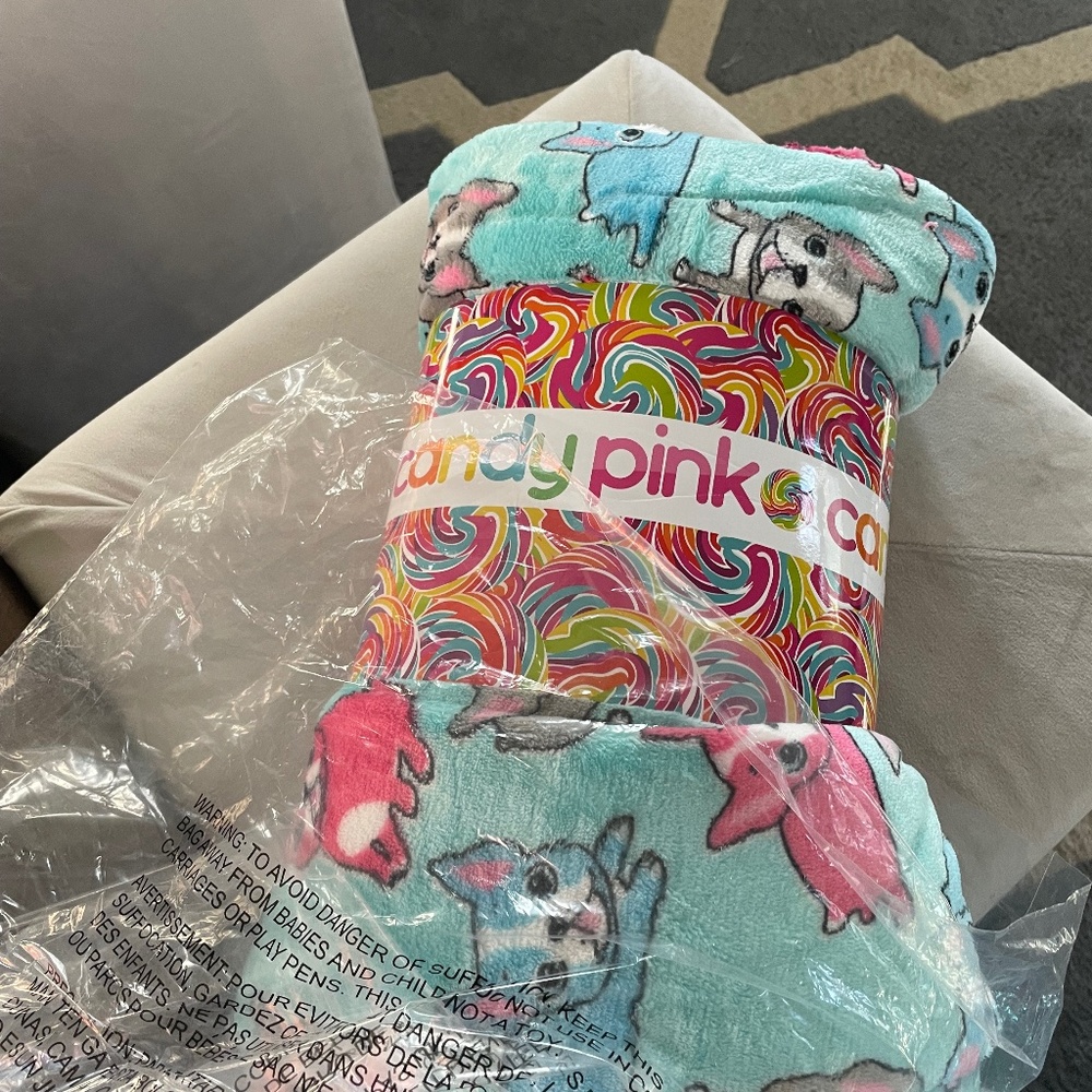 Candy Pink French Bulldog turquoise 60”x60” blanket